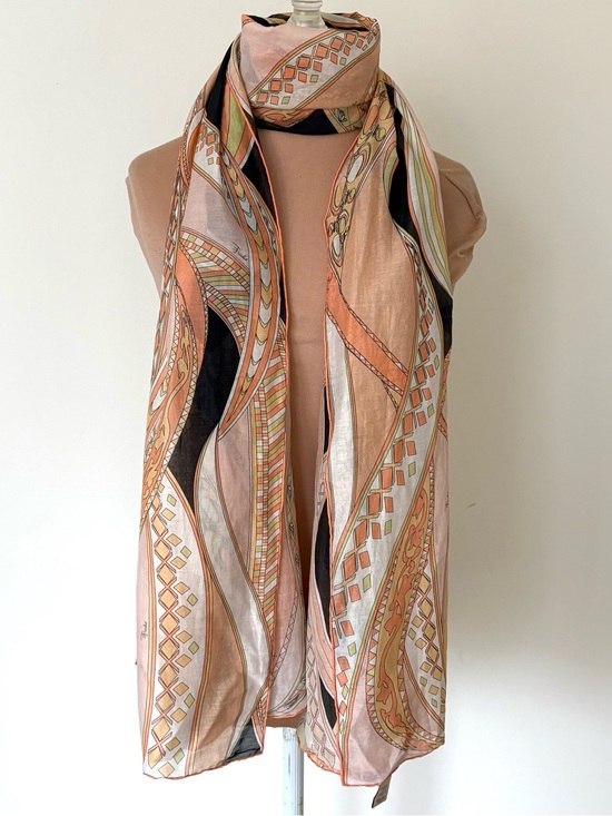 Emilio Pucci Accessories - Emilio Pucci Fuilio Orange Multi Psychedelic Abstract Print Cotton Silk Scarf